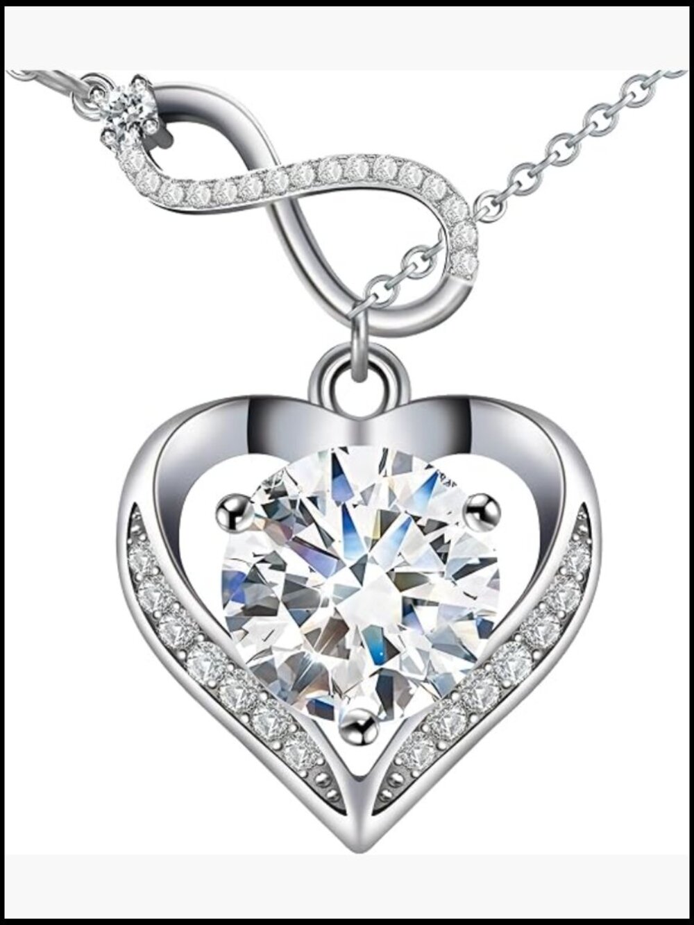 Moissanite Heart Pendant Necklace I Love You Engraved Infinity Sterling Silver